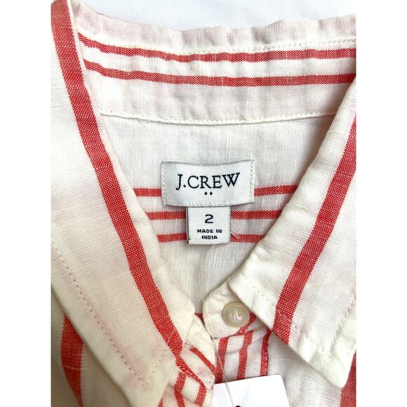 NWT J Crew Linen Red White Striped Sleeveless Tie-waist Shirt Dress, 2 - Picture 4 of 5